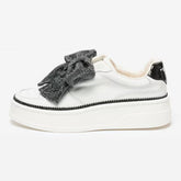 Tosca Blu Sneaker Megan in Pelle con Fiocco di Strass Bianco/Nero